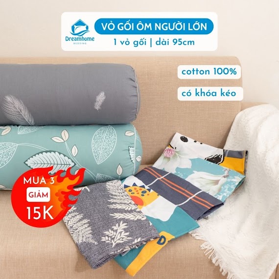 Vỏ Gối Ôm Kéo Khóa Cotton 100% Dreamhomebedding Áo Gối Ôm Dài Đẹp Vừa Ruột Gối Ôm 35X100Cm Phù Hợp Cả Cho Bé Từ 7 Tuổi