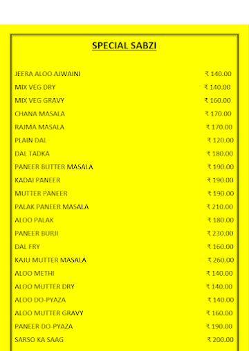 Tasty Tawa menu 