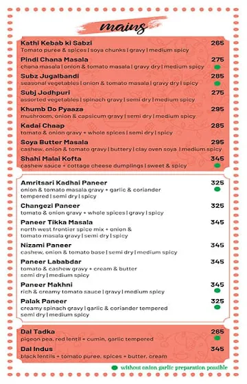 Indus Flavour Express menu 