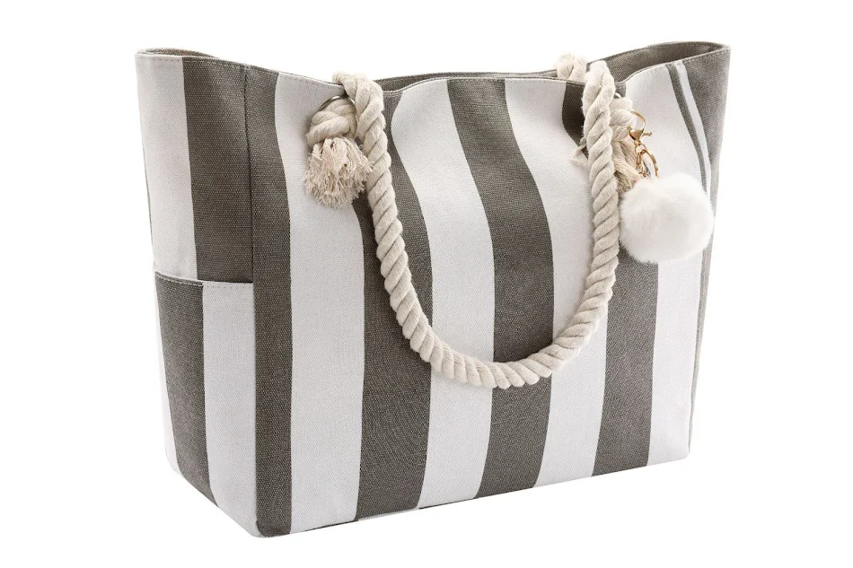 Marineblaue Segeltuch-Strandtasche mit Anker, Haarball und Anker. Perfekt für Reisen und den Strand, ideal für maritime Abenteuer.