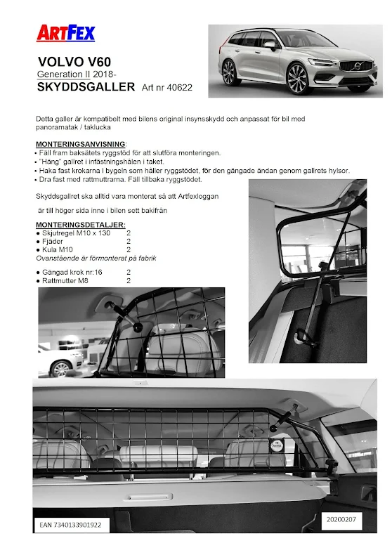 Artfex Hundgaller-Skyddsgaller Volvo V60 2019-> generation 2 