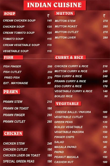 New Cathay Bar & Restaurant menu 