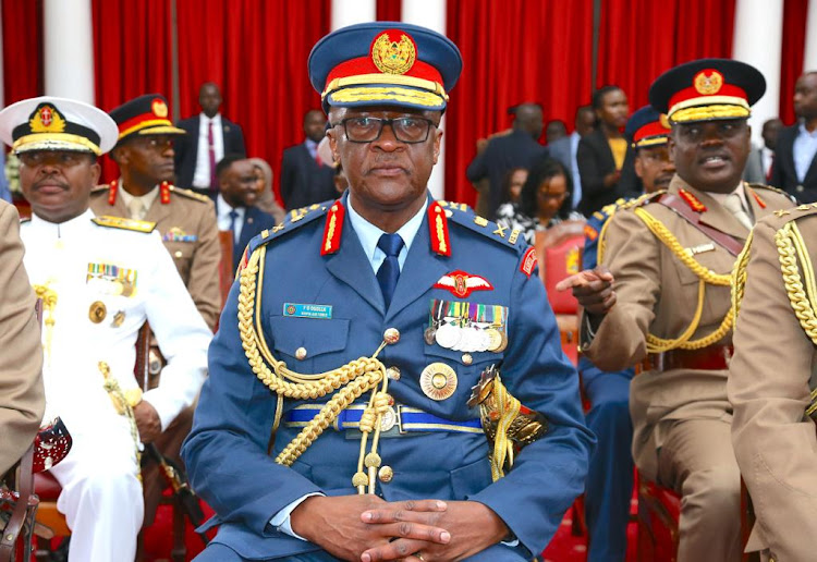 New Chief of Defence Forces General Francis Omondi Ogolla on Saturday at State House, Nairobi.