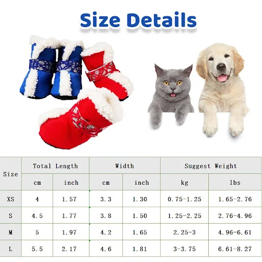 4Pcs/set Pet Shoes Waterproof Thick Warm Comfort Shoes Non-slip Snow Boots Chihuahua Yorkie Puppy Paw Care Winter Pet Su