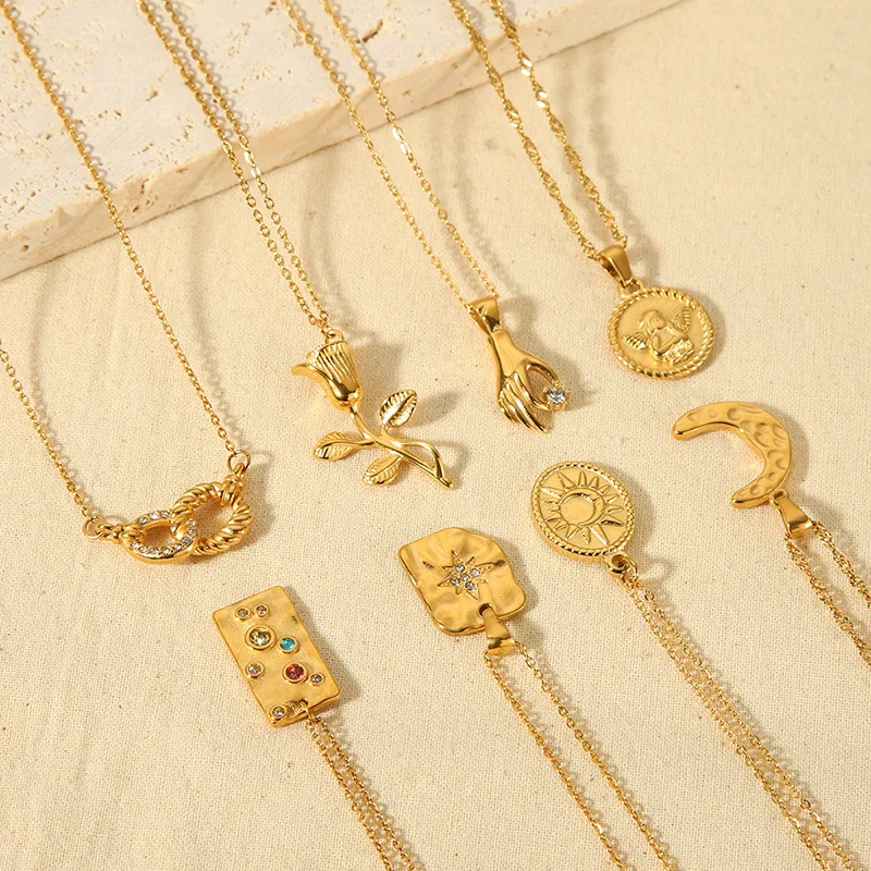 Collar de moda europea y americana Acero inoxidable chapado en oro 18K Elegancia duradera para realzar tu estilo diario.