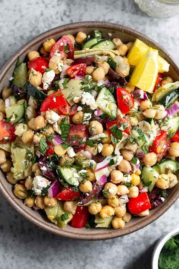 Greek Chickpea Salad with Feta & Herbs - Eat the Gains