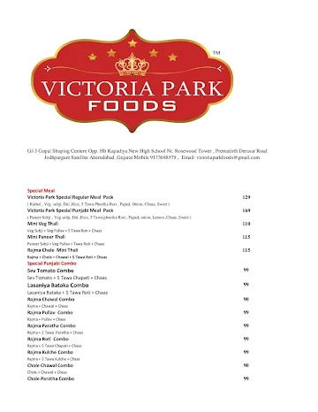 Victoria Park Foods menu 