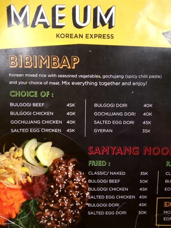 Ma Eum Korean Express menu 