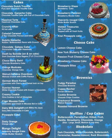 Bakes & Creams menu 