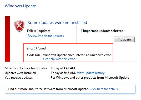 [Solved] How to Fix Windows Update encountered an unknown error Code 646