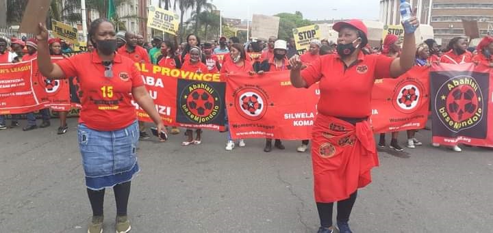Members of Abahlali baseMjondolo, a movement for shack dwellers, marched in Durban to protest about evictions, corruption and violence.