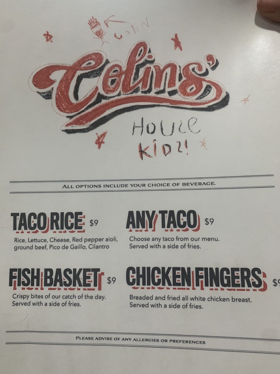 Kids menu - all items GF