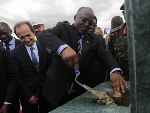 Tanzanian President John Magufuli during the commissioning of works on Standard Gauge Railway from Morogoro to Dodoma, March 2018. /COURTESY