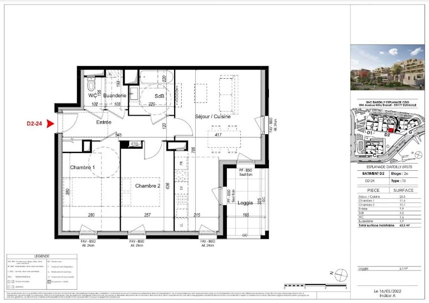 Vente appartement 3 pièces 63.5 m² à Dardilly (69570), 335 850 €