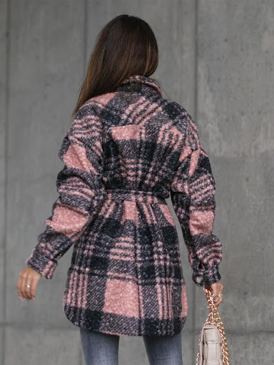 Title 5, Autumn and Winter Lace-up Plaid Woolen Coat kee...