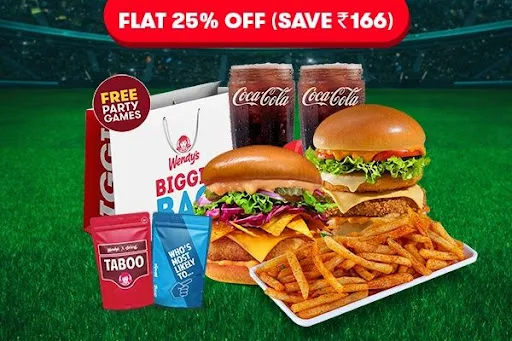 FLAT 25% Off On Lord Cheesynator & Veg Nachoburg, Piri Piri Fries& 2 Coke