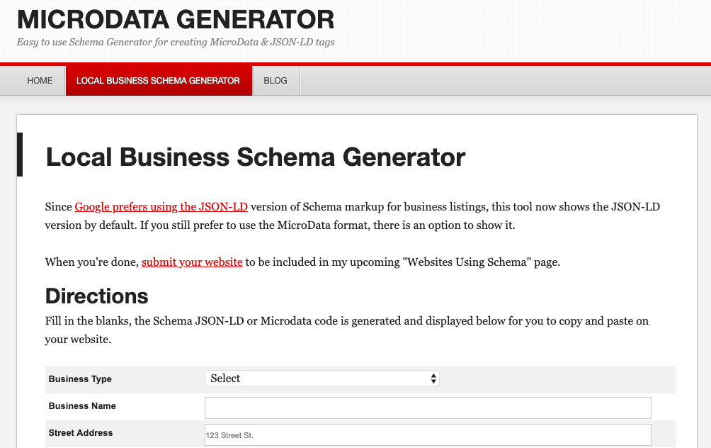 local business schema generator