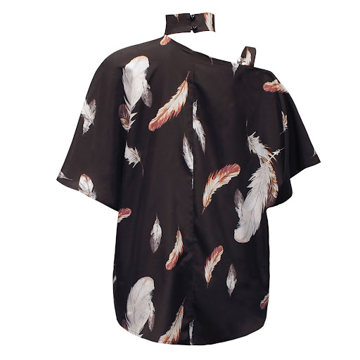 Title 5, European And American Womens Print Slant Colla...
