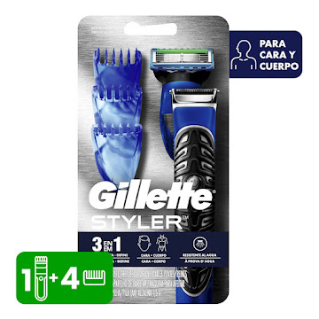 Afeitadora Eléctrica Gillette Styler + Cartucho para Afeitar la Barba y  Cuerpo x 3 und