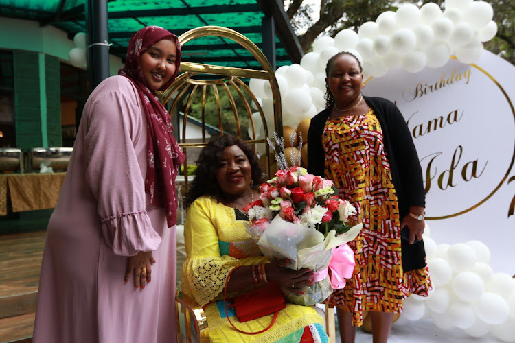 MP Fatuma Gedi, Mama Ida Odinga and Kirinyaga Governor Anne Waiguru at the birthday party.