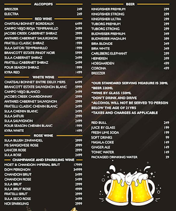 Mugs & Shots menu 