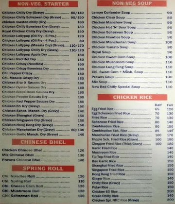 New Red Chilly, Jangid Tower menu 