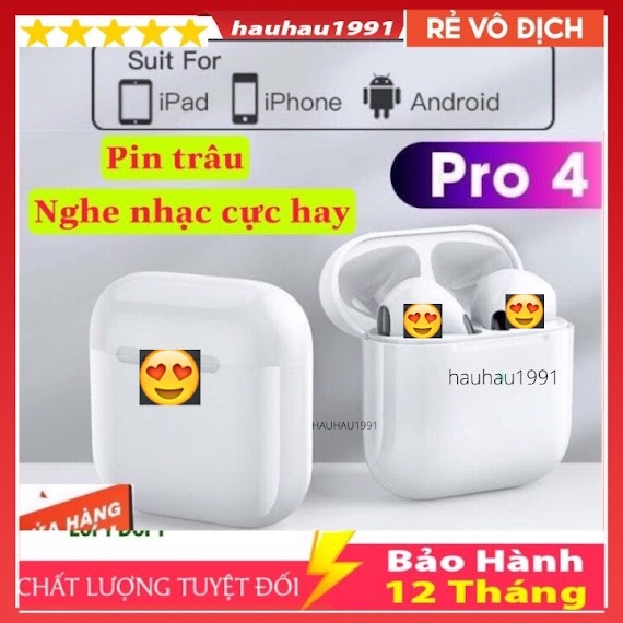 Tai Nghe Không Dây Mini Pro4 Bluetooth 5.0 Tws, Nghe Nhạc Cực Hay, Bảo Hành 12 Tháng.