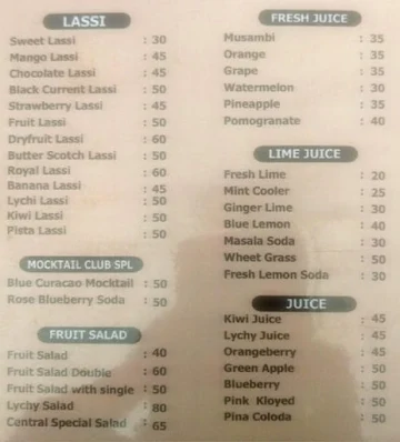 Central Cafe menu 