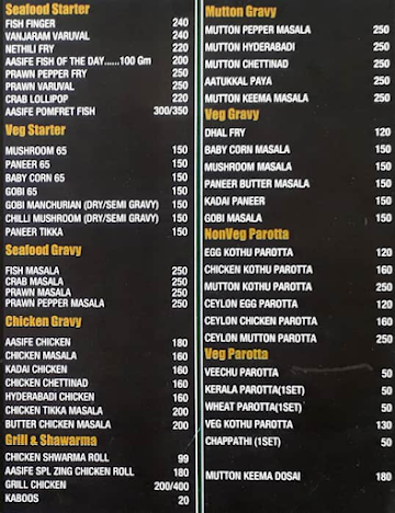 Anifa Briyani menu 