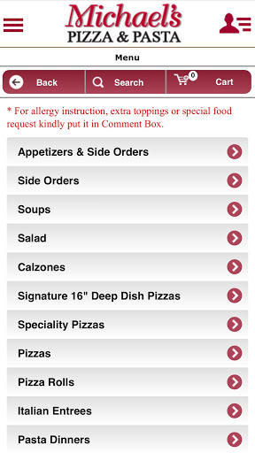 Screenshot Michael's Pizza Pasta