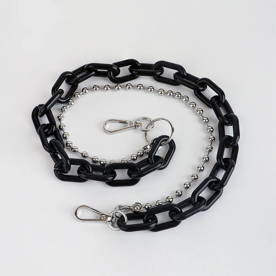 Zwarte acryl dubbele metalen broekketting voor heren en dames, hiphop punk, straatdans, jeans decoratie, stoer en opvallend accessoire