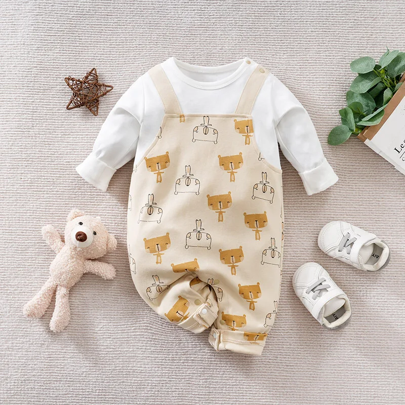 Macacão para bebê primavera e outono Roupa confortável e respirável para recém-nascidos e crianças pequenas. Ideal para brincar e dormir. Qualidade premium.