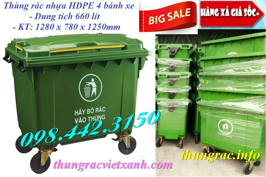 Thùng rác 660l nhựa hdpe