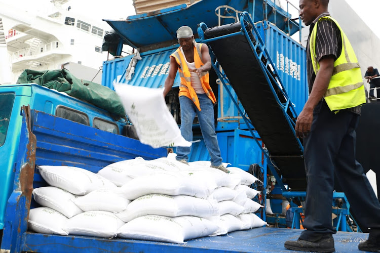 MPK compound fertilizer being offloaded from MV Lowlands Mimosa at the Mombasa port on Wednesday.