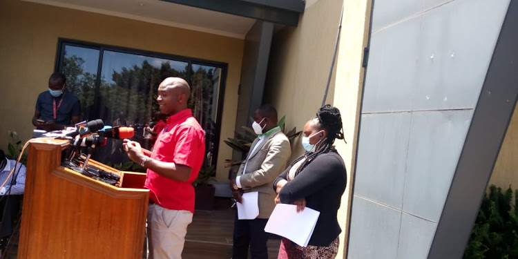 KUCO Chairman Peterson Wachira addresses the press at a Nairobi Hotel on November 15, 2020