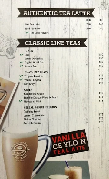 The Coffee Bean & Tea Leaf menu 