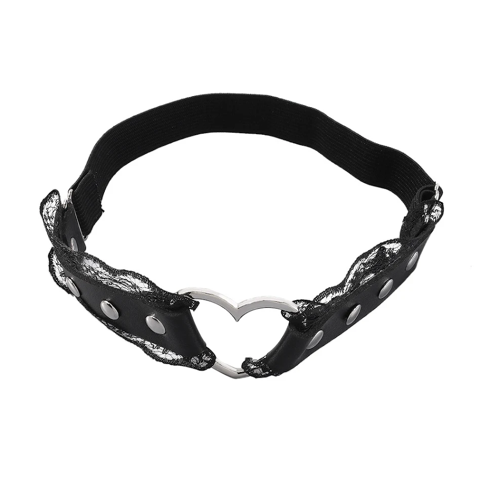 Jarretières en cuir à cœur en dentelle