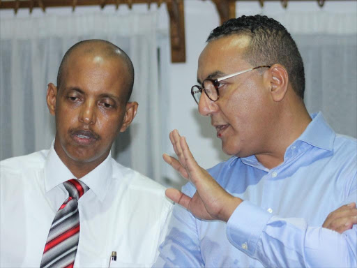 Kenya Coast Tourism Association chairman Mohammed Hersi with Tourism CS Najib Balala