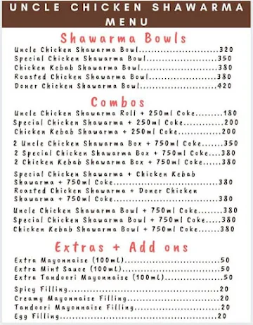 Uncle Chicken Shawarma menu 