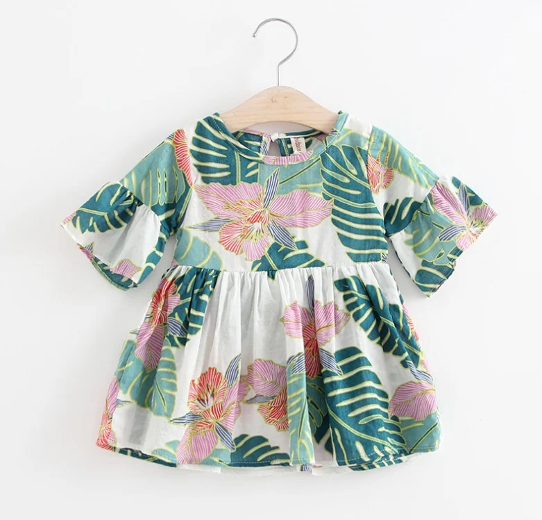 Title 5, Robe fille en coton imprimé avec jupe et manche...