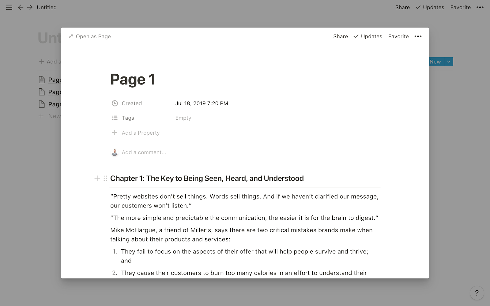 Building a Storybrand Example in Notion Commonplace Book