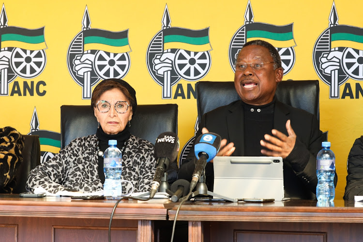 Sophia de Bruyn and Frank Chikane brief journalists on the ANC integrity commission's plan of action and method of operation at the OR Tambo Leadership School on Tuesday. The briefing presented the new integrity commission, among other things.