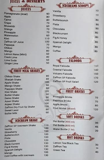 Zaffron menu 