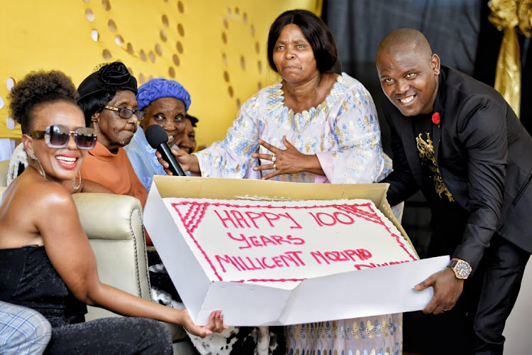 Mpeko village granny Milicent Nozipho Dlulane (second from left) celebrated turning 100 on Tuesday.With her are from left; her granddaughter Sipumzile Dlulane,sister-in-law Nobandile Rozani, acting OR Tambo mayor Mandisa Giyose and grandson Samkelo Dlulane.