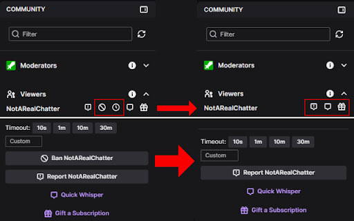 Twitch Addon: Remove chat log ban buttons