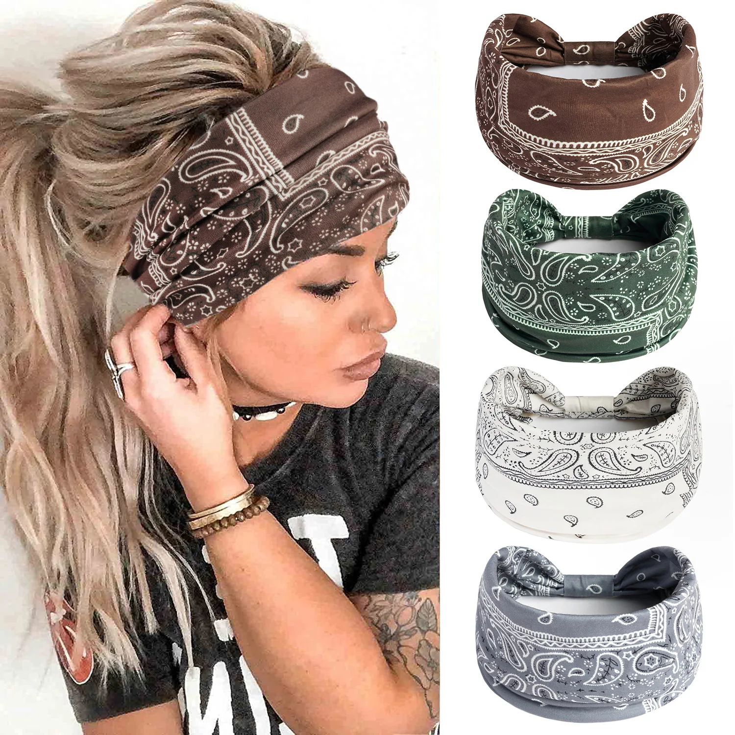 Title 2, Breites Stirnband im Retro-Stil, Cashew-Muster,...