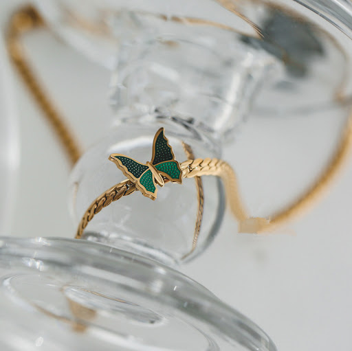 Title 3, Womens 18K Gold Plated Green Butterfly Anklet,...