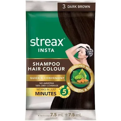 Streax Insta Shampoo Hair Colour - Dark Brown (Brown, - 15 ml