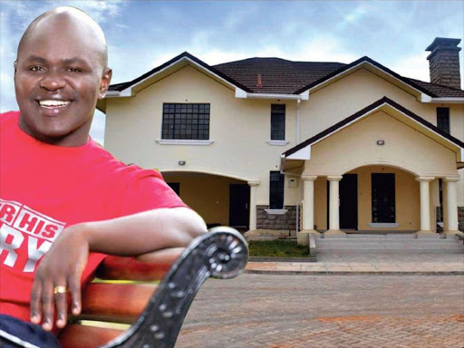 Fredrick Sagwe inset, an NHIF customer care officer, and one of the houses he bought at Green Park Villa in Athi River. /COURTESY