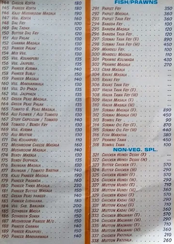 Hotel Sarovar menu 